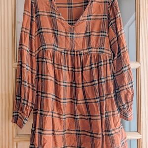 Knox Rose Orange Plaid Babydoll Dress